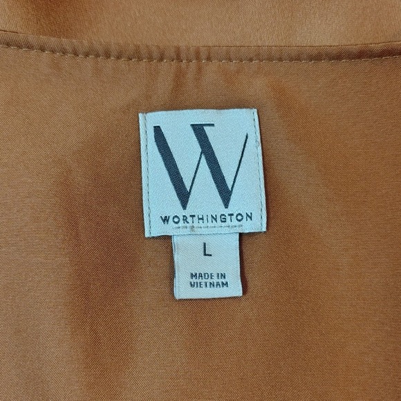 Worthington Dress Womens Size L Large Brown Wrap Classy Wet Look Money Classic - Picture 7 of 8